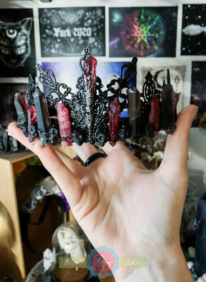 Smoky quartz and wine red gothic crystal crown