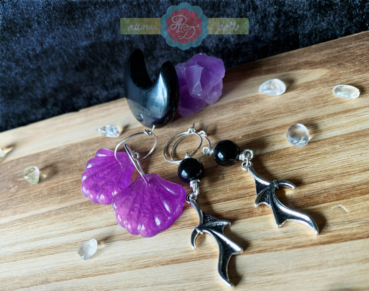 Sterling Silver Hooped Earrings (resin and crystal charm)