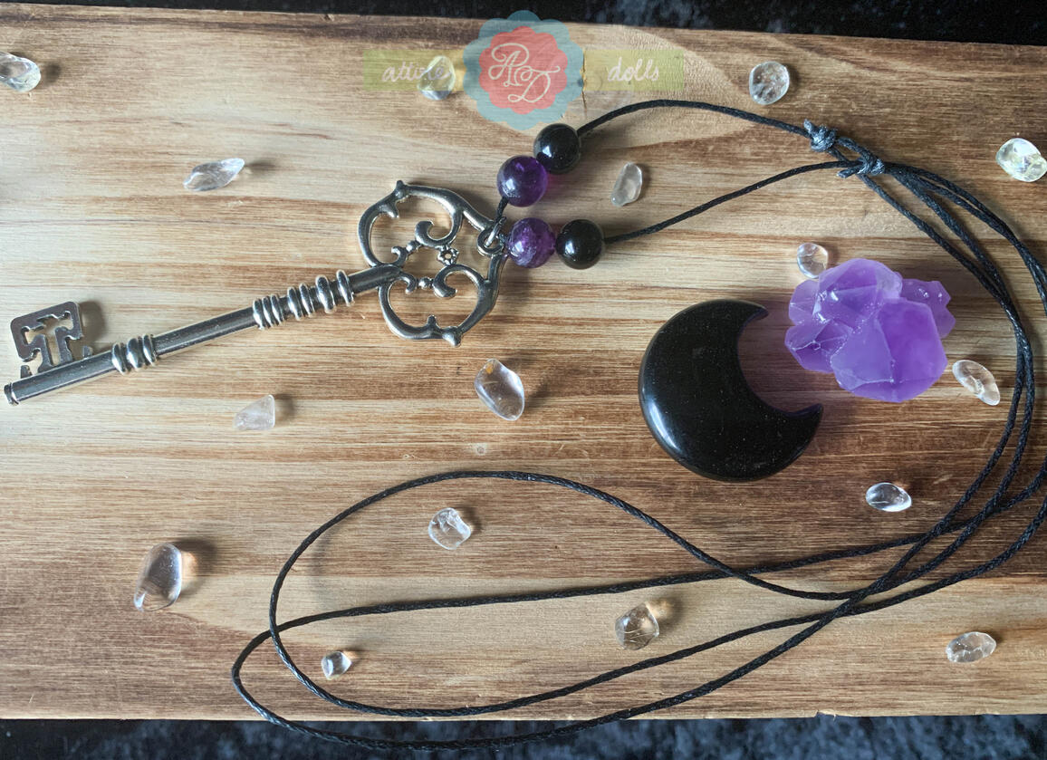 Silver Key Slip Knot Necklace with Amethyst and Onyx