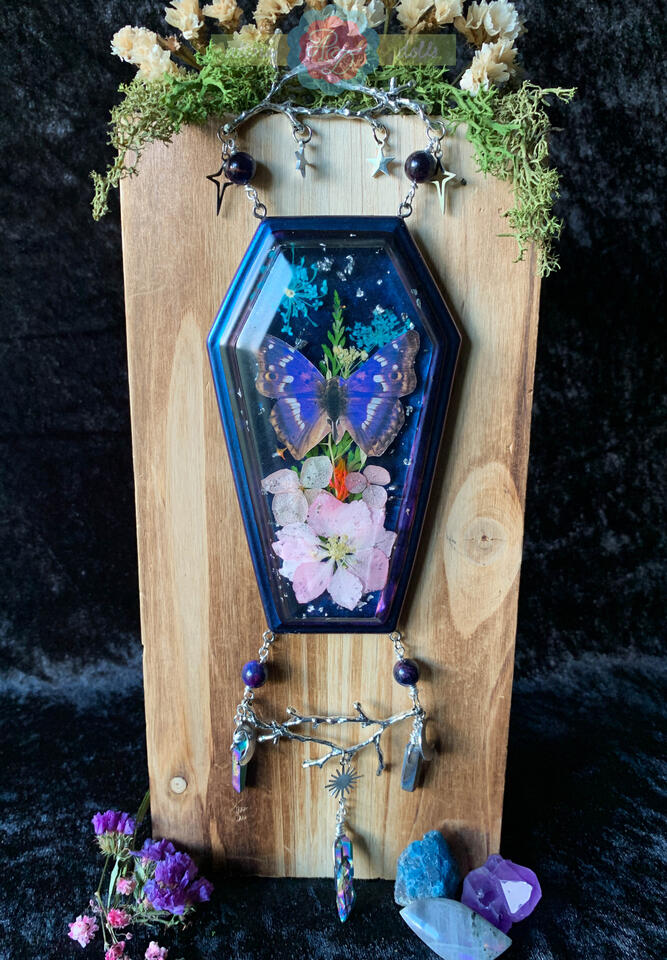 Floral Butterfly Mythical Coffin Wall Hanging