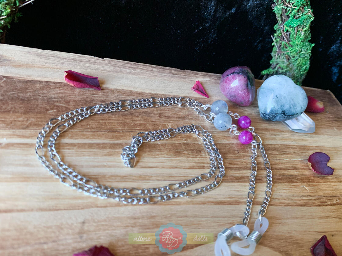 Labradorite and Pink Tourmaline Glasses Chain