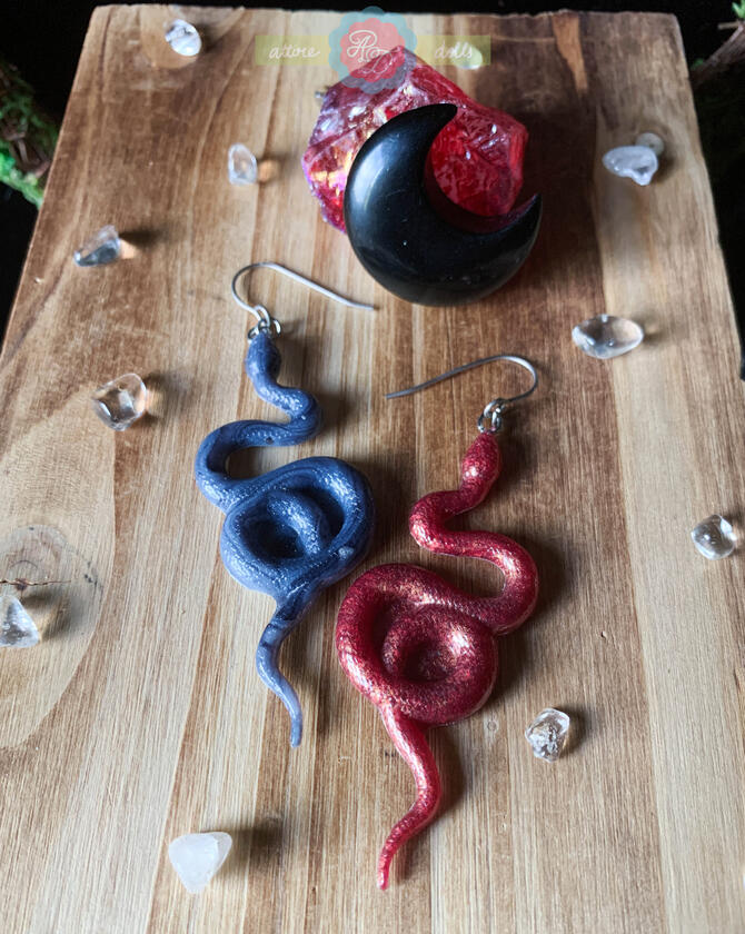 Titanium Hook Mismatch Resin Snake Earrings