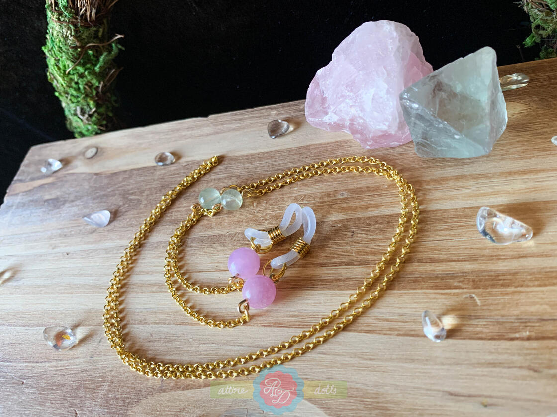 Pink Kunzite and Prehnite Glasses Chain