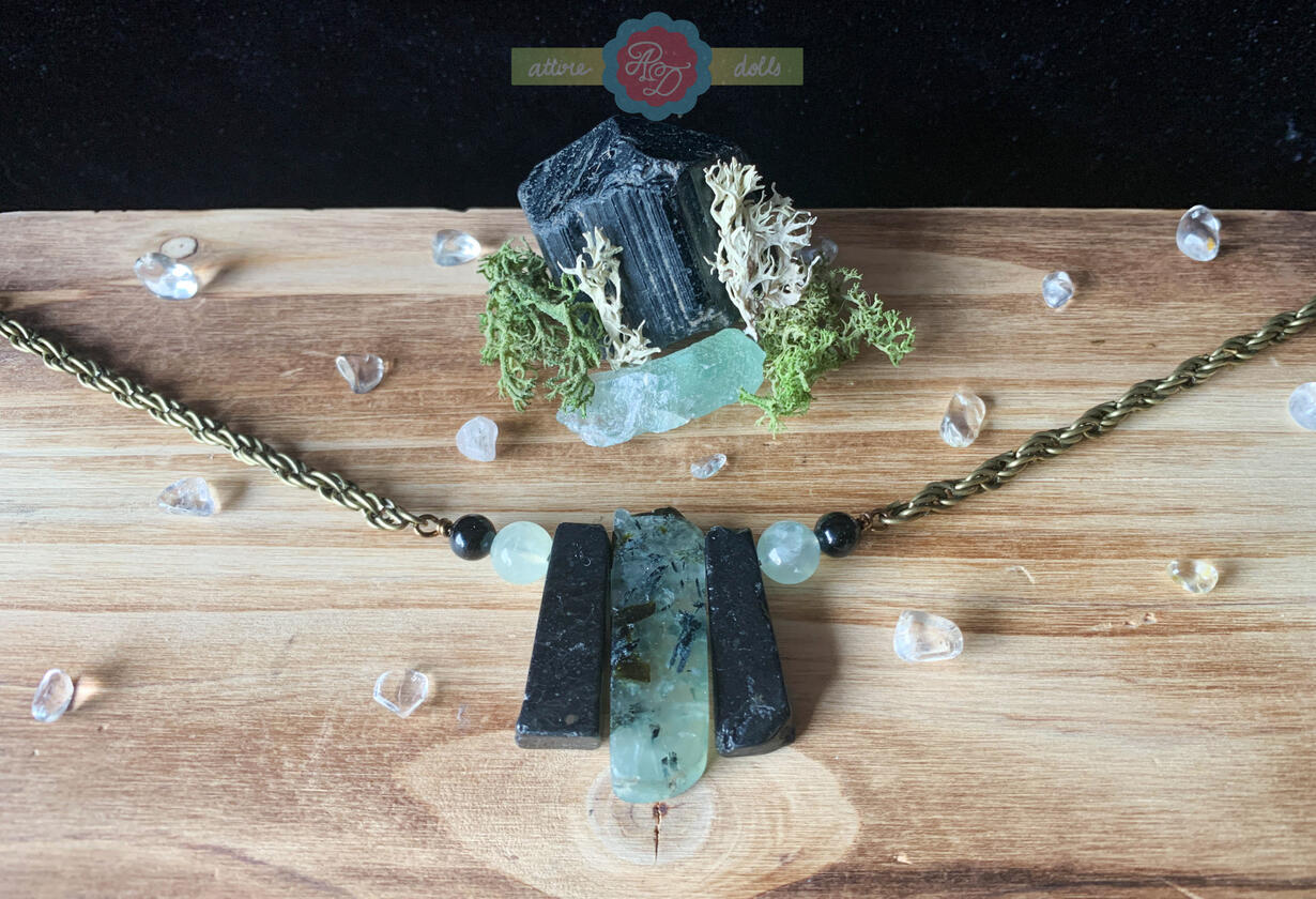 Black Tourmaline and Prehnite Necklace